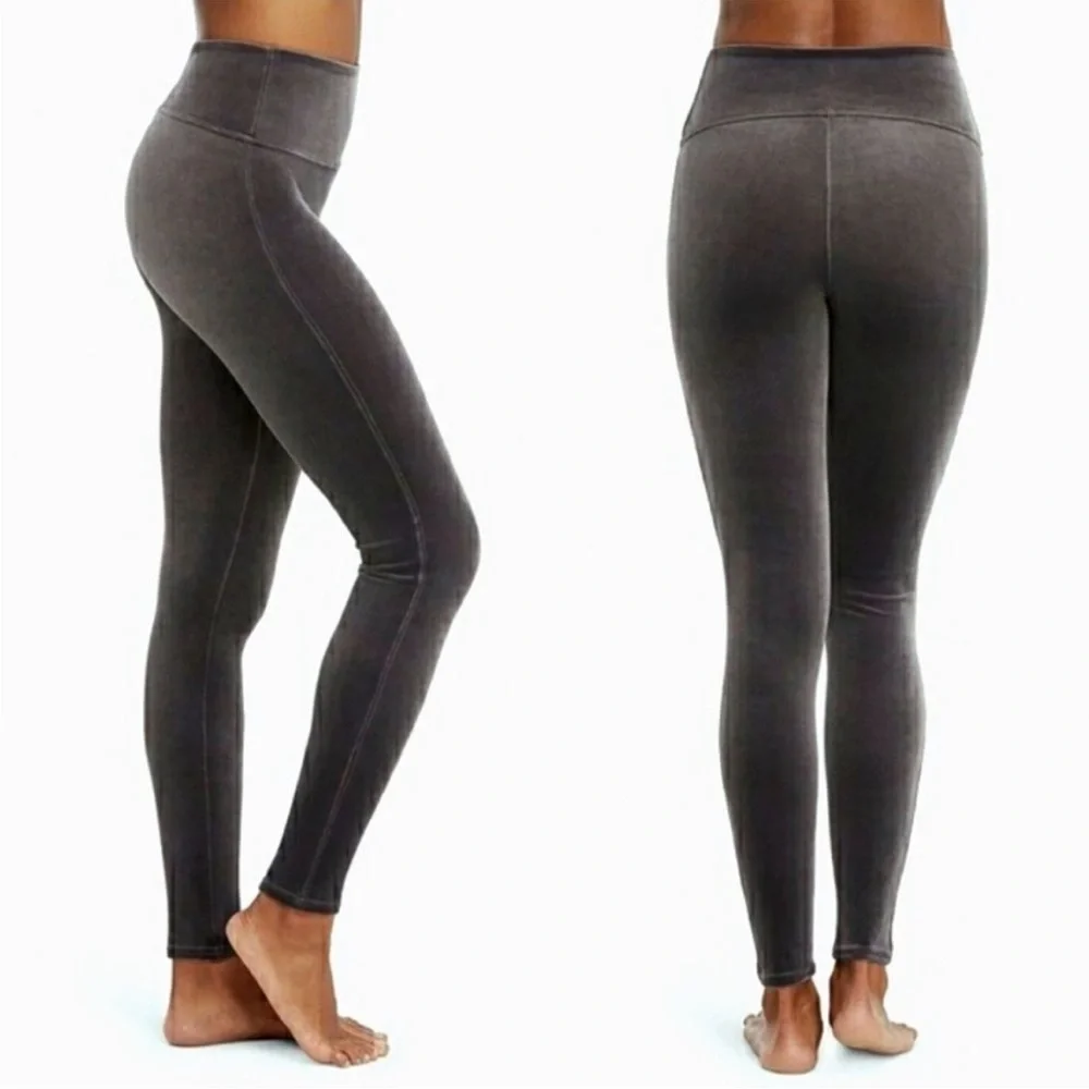 Spanx Gray Velvet Leggings Size Large NWT - Picture 3 of 10